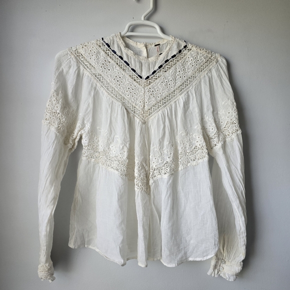 Free People Tops - Free People Cream Lace Detail Women's Top M
